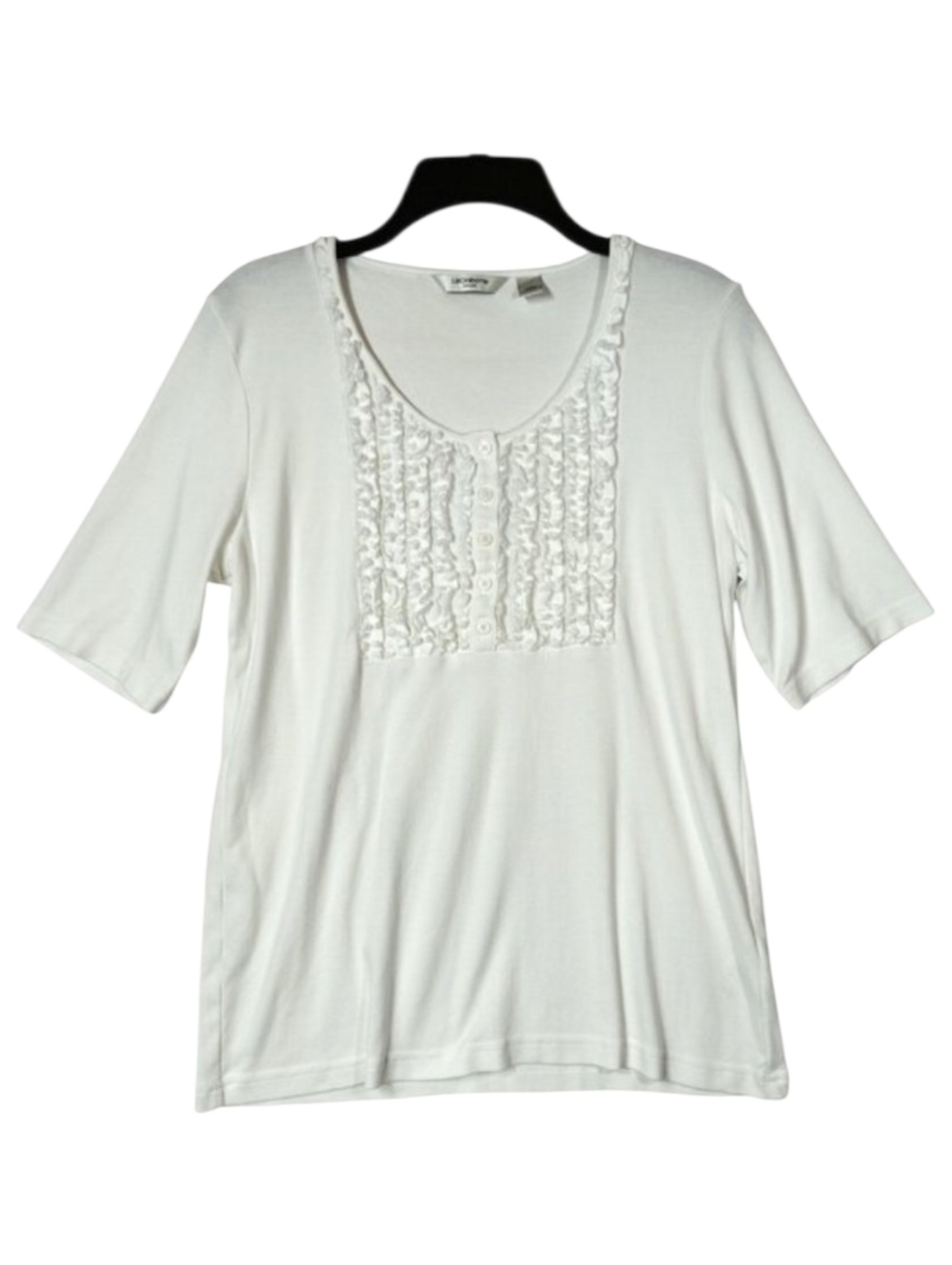 Liz Claiborne Ruffle Front Top Blouse Half Sleeve White Women's Size Large